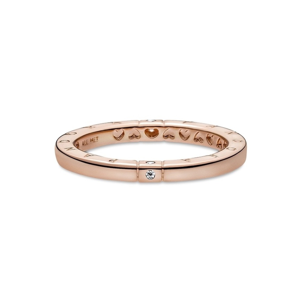 Pandora Rose gold plated Logo and Hearts ring with Clear Zirconia size 5 50